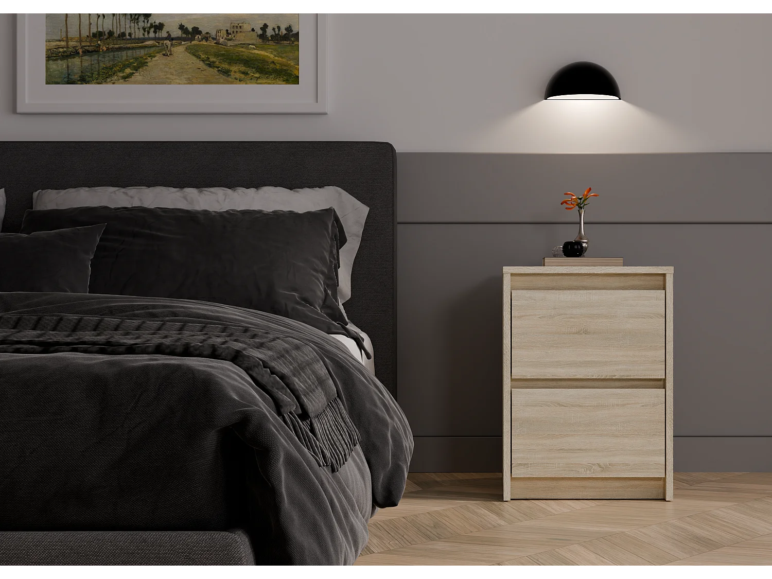 Szafka Nocna Karo K2 | Dąb Sonoma | 43x40x55 cm | Stolik Nocny