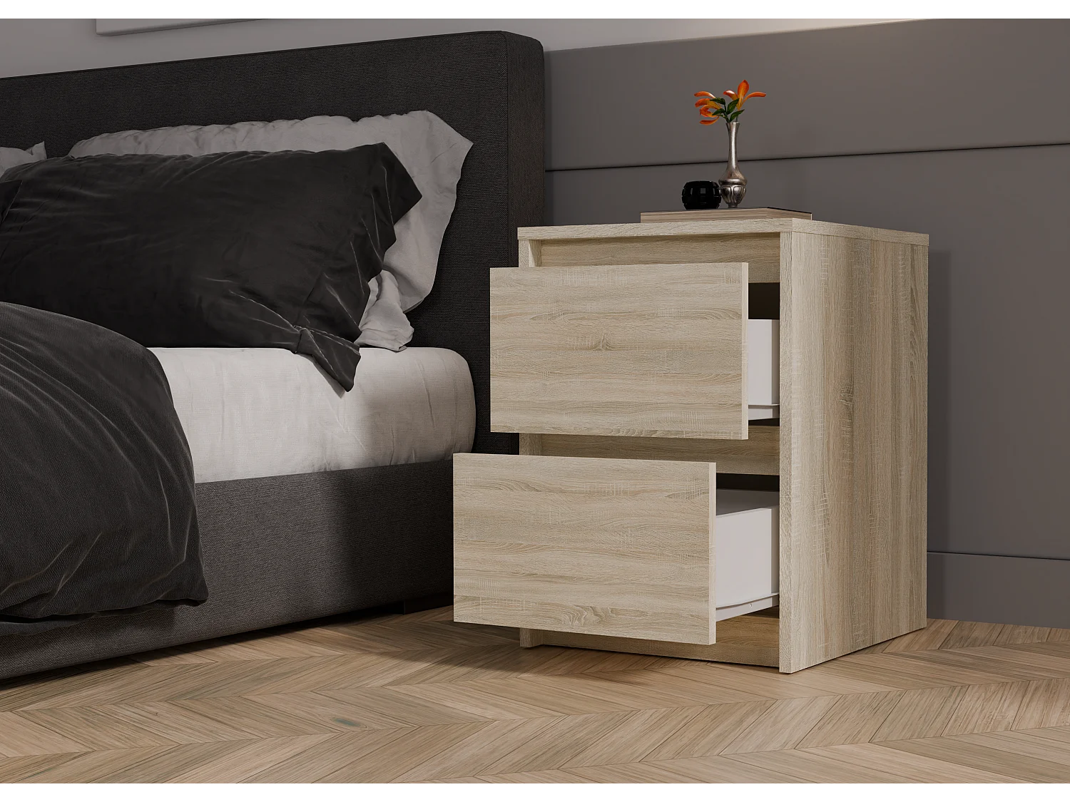 Szafka Nocna Karo K2 | Dąb Sonoma | 43x40x55 cm | Stolik Nocny