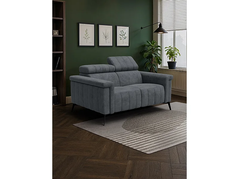 Canapé 2 places NORDEL, tissu gris foncé