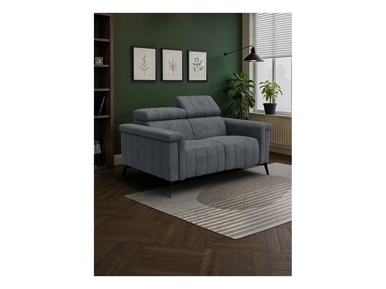 Canapé 2 places NORDEL, tissu gris foncé