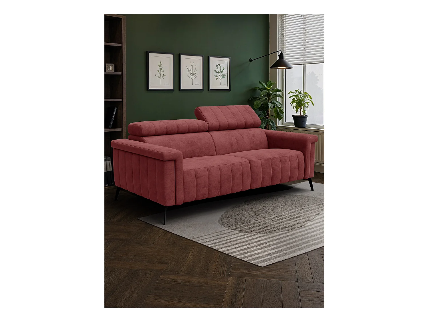 Canapé 3 places NORDEL, tissu bordeaux