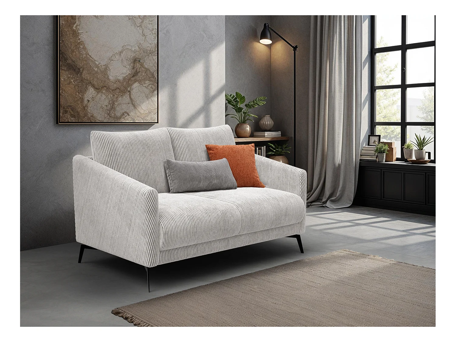 Canapé 2 places VILT, tissu blanc