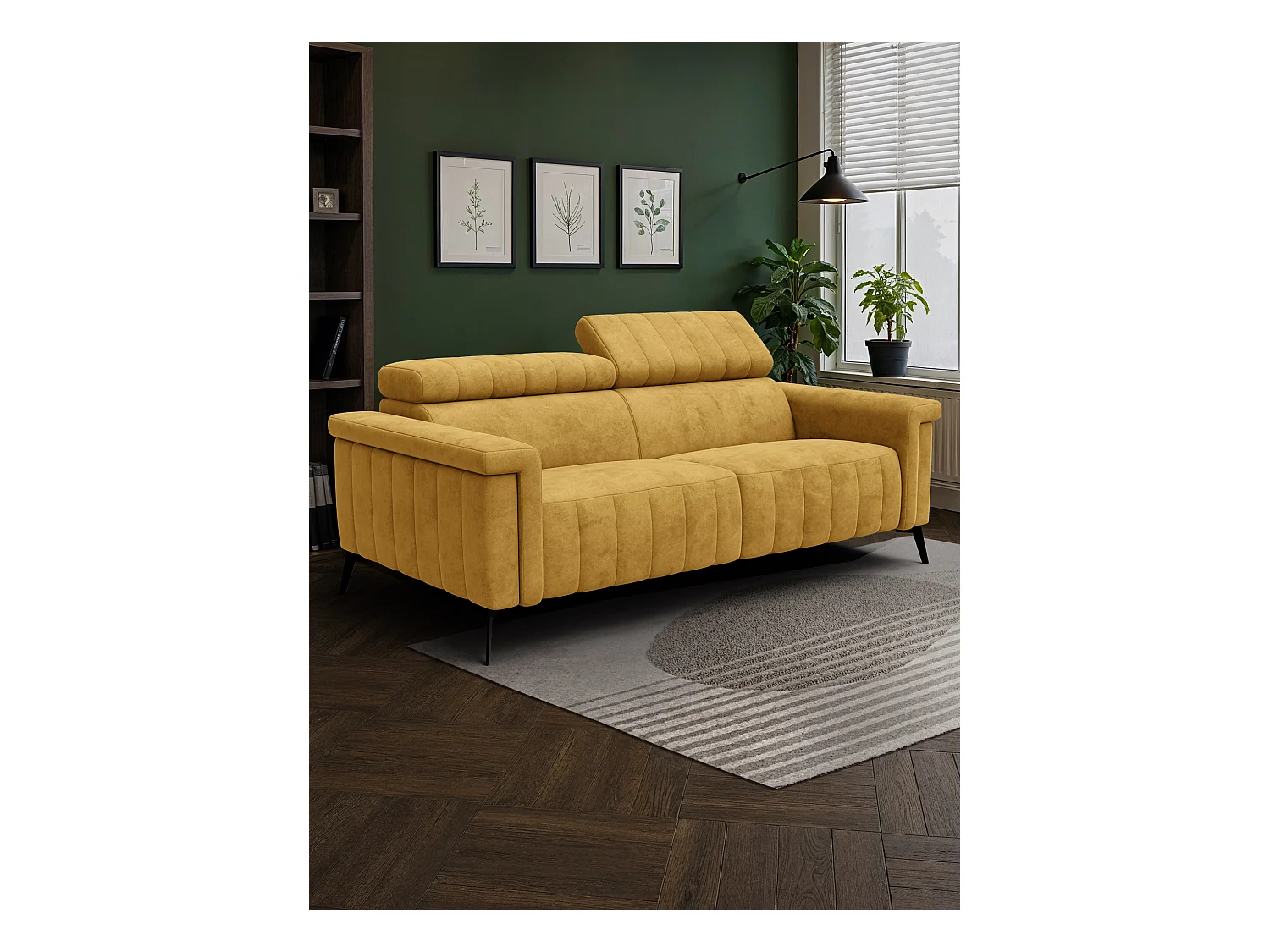 Canapé 3 places NORDEL, tissu moutarde