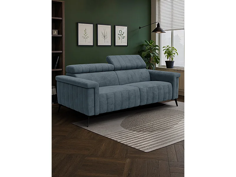 Canapé 3 places NORDEL, tissu bleu gris