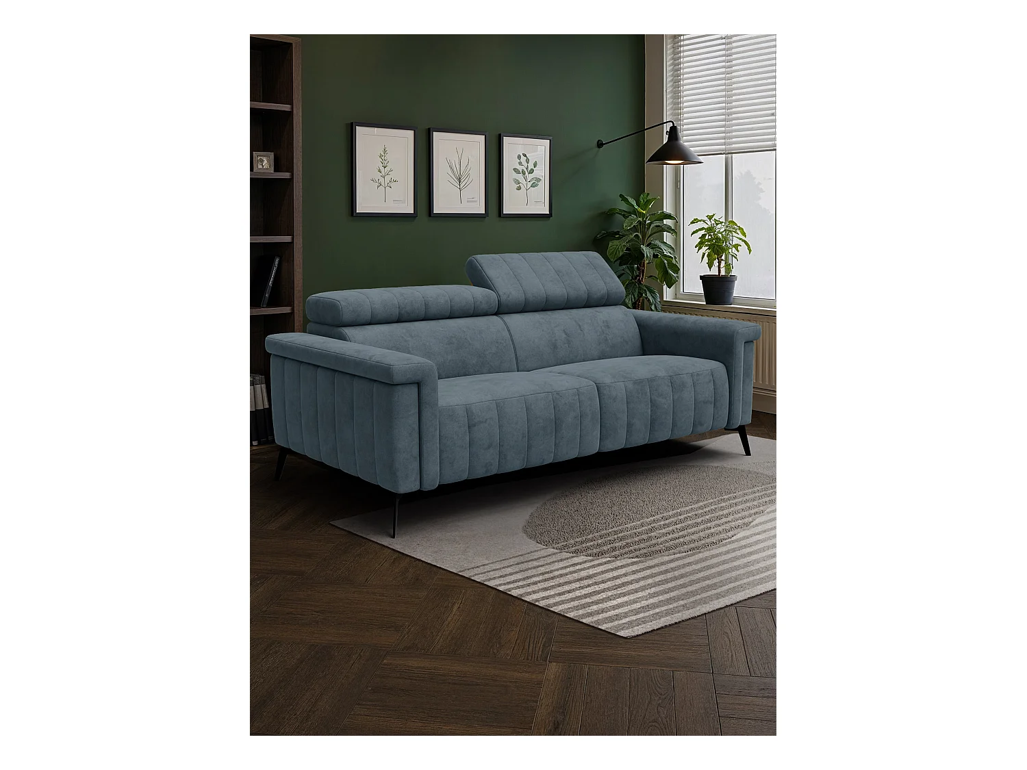 Canapé 3 places NORDEL, tissu bleu gris