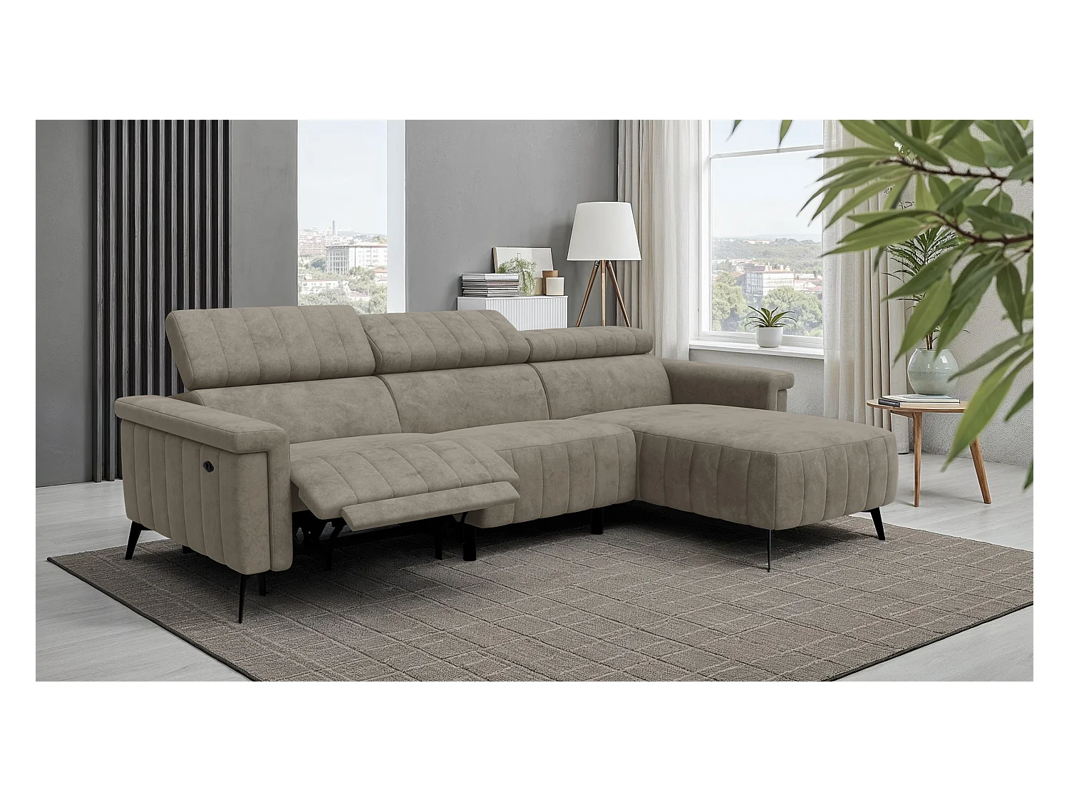 Canapé d'angle 4 places NORDEL, tissu beige foncé