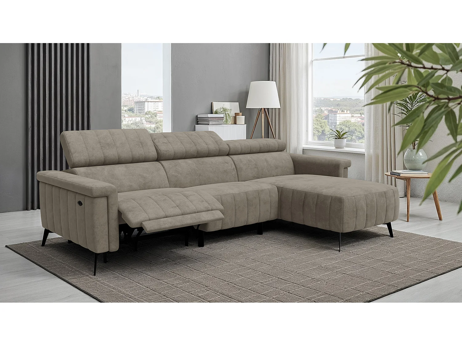 Canapé d'angle 4 places NORDEL, tissu beige foncé