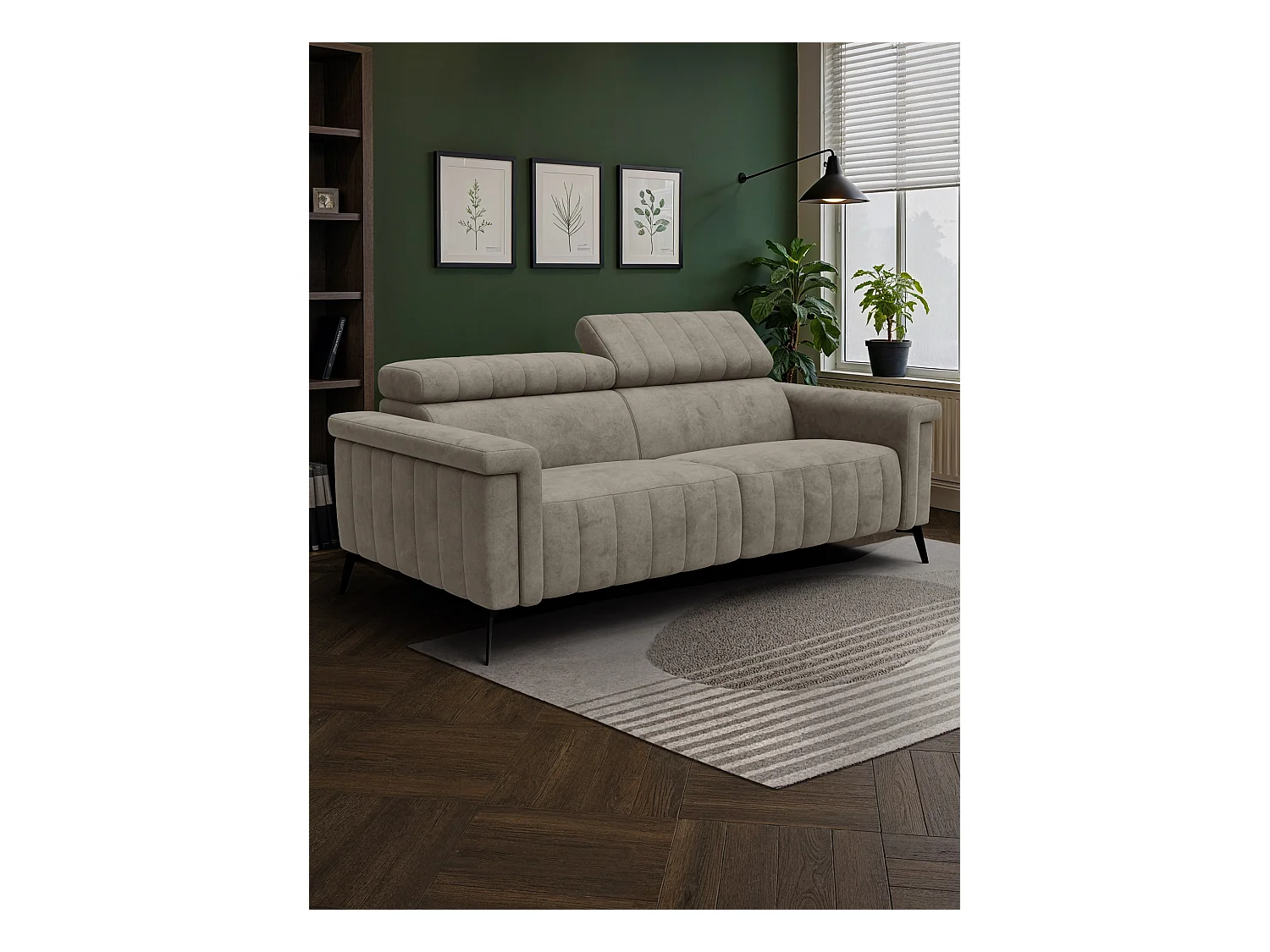 Canapé 3 places NORDEL, tissu beige foncé