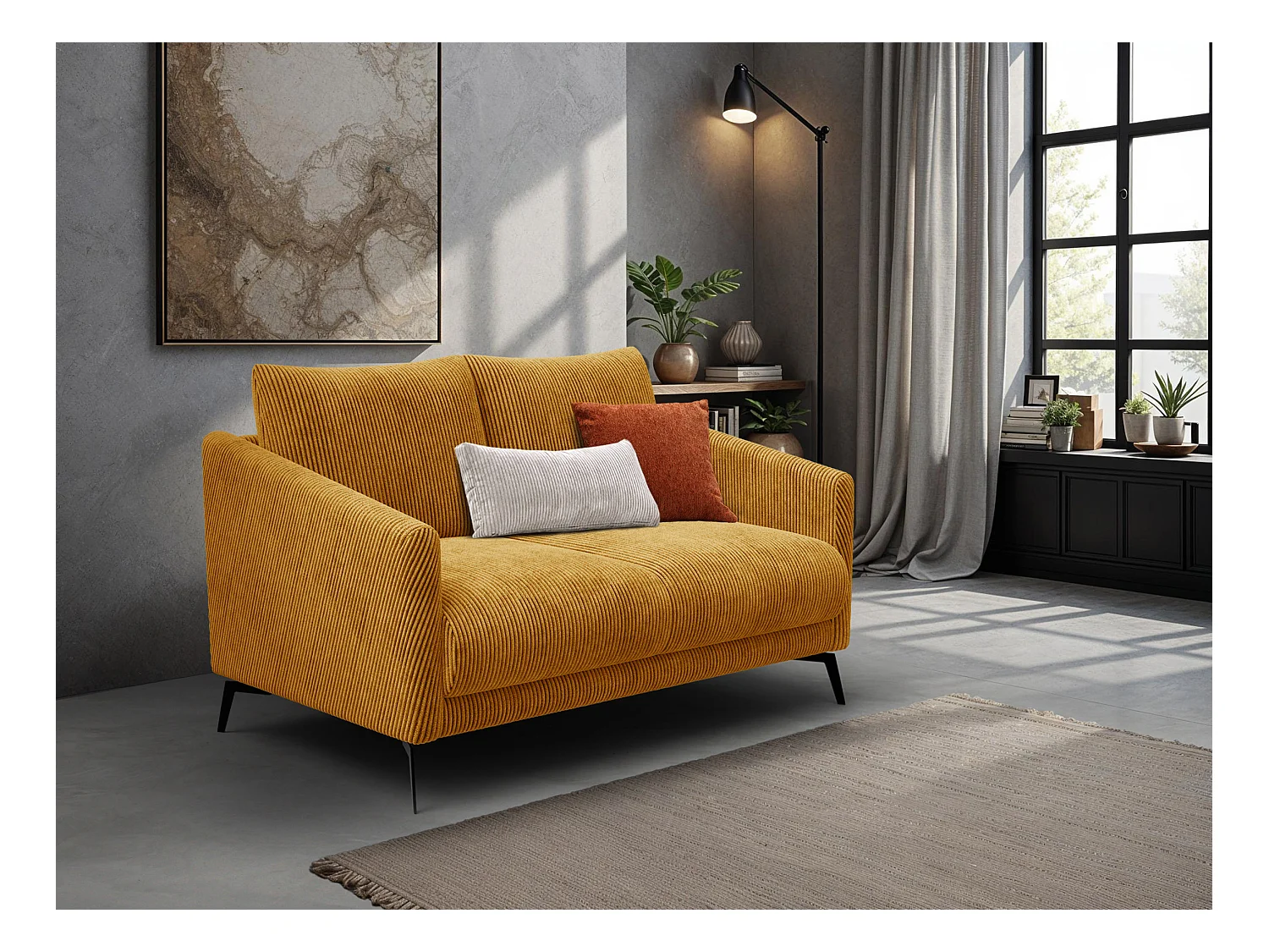 Canapé 2 places VILT, tissu jaune foncé