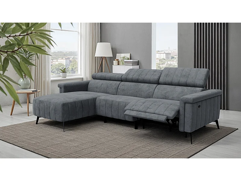 Canapé d'angle 4 places NORDEL, tissu gris foncé