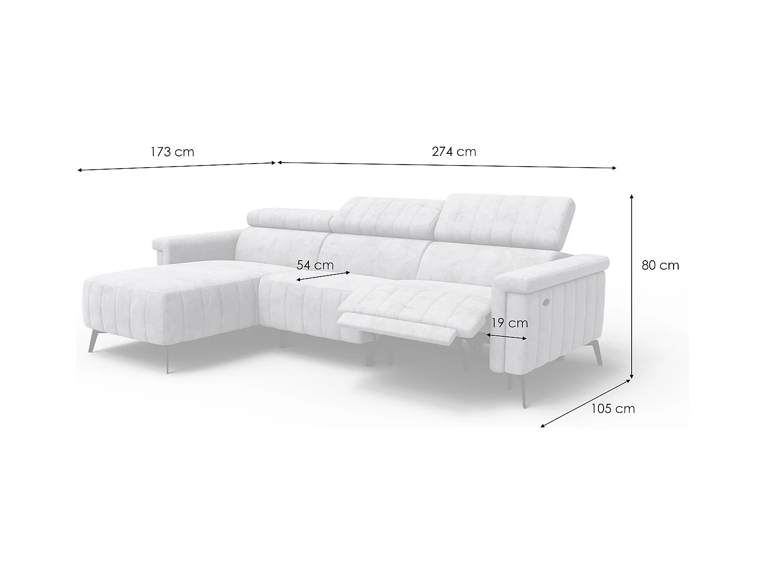 Canapé d'angle 4 places NORDEL, tissu gris foncé