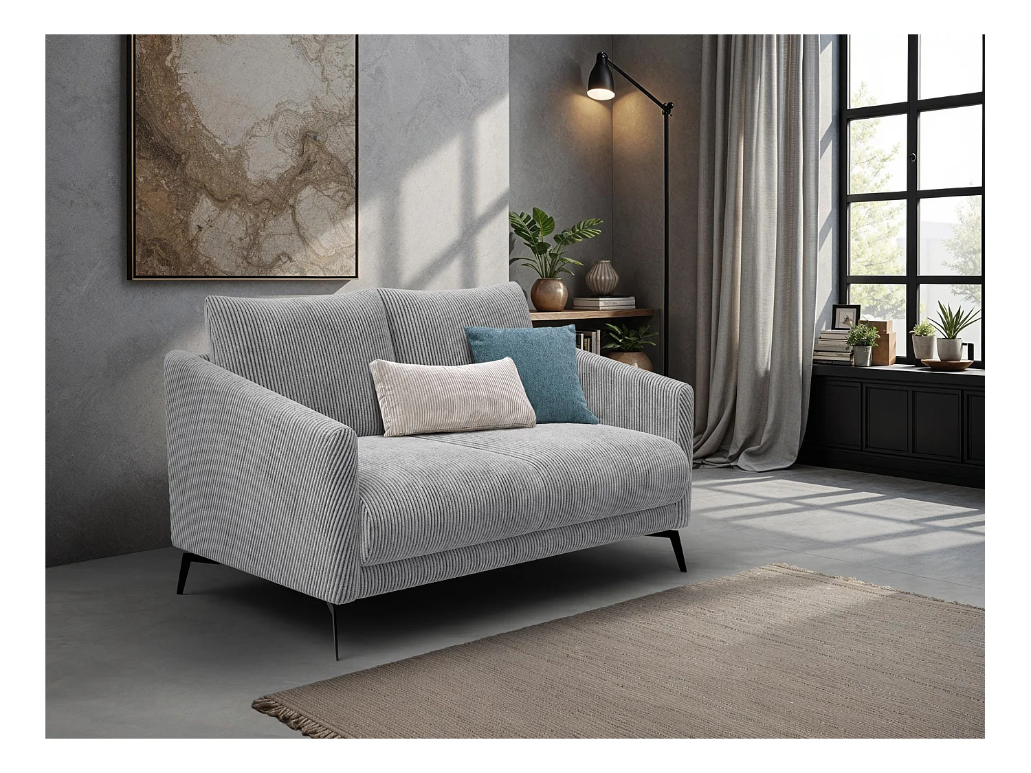 Canapé 2 places VILT, tissu gris clair