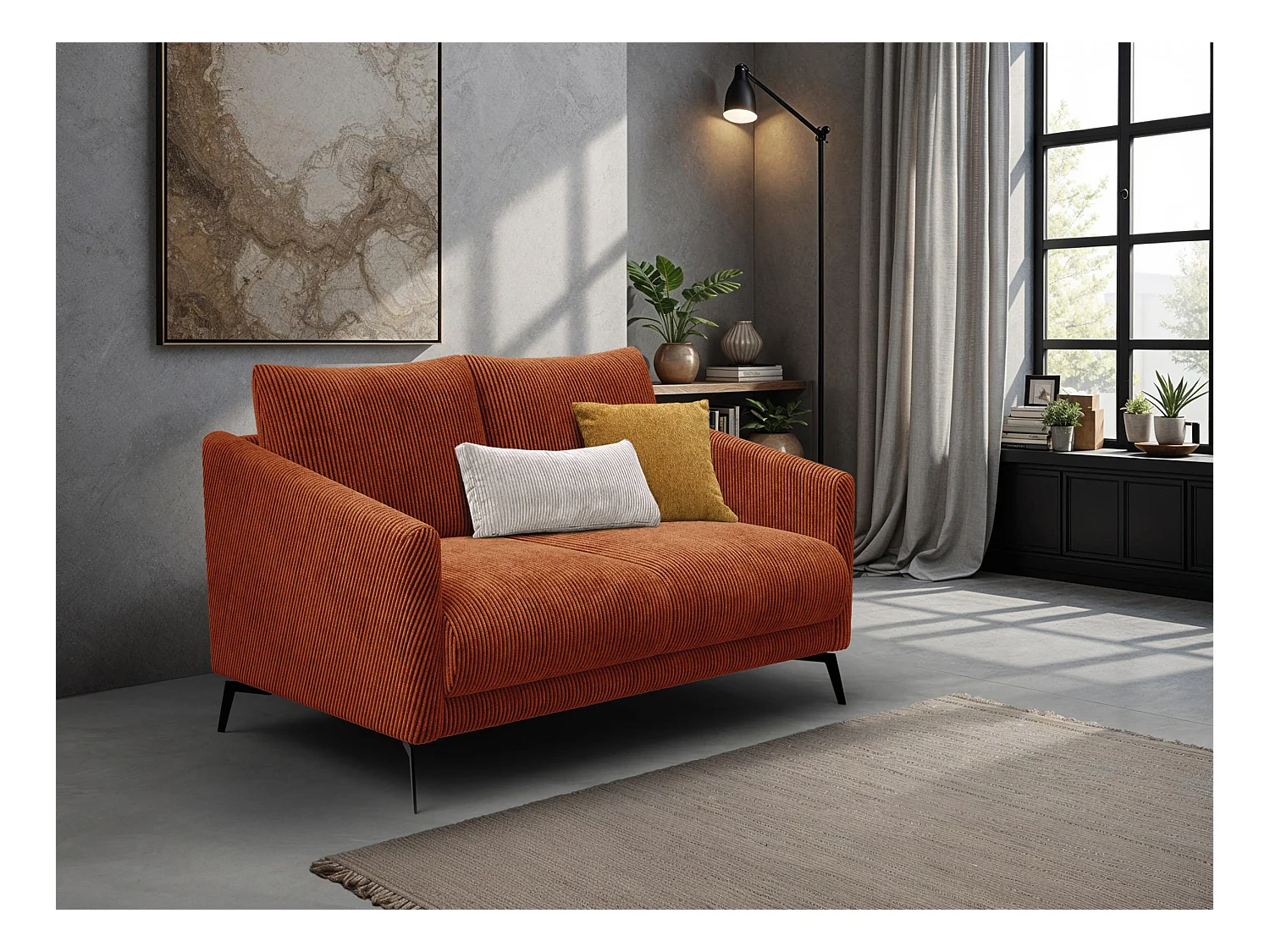 Canapé 2 places VILT, tissu orange