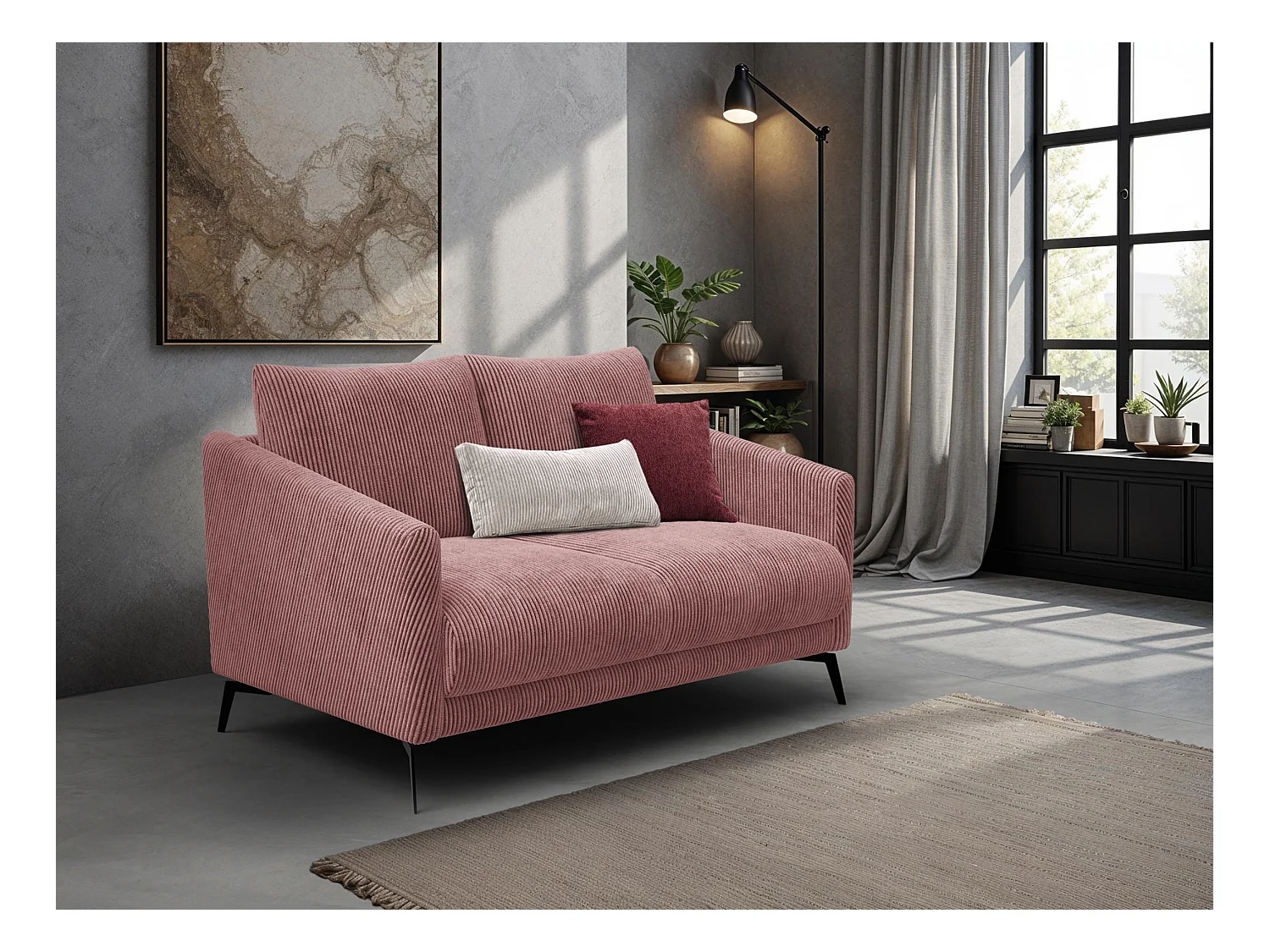 Canapé 2 places VILT, tissu rose