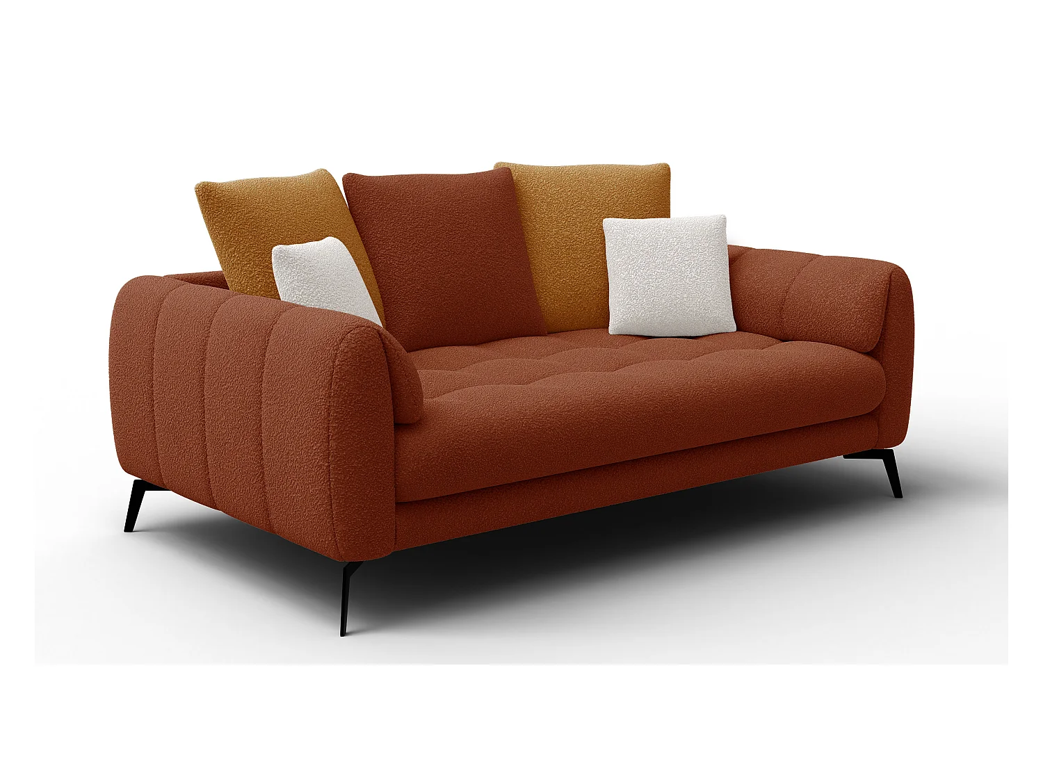 Canapé 2,5 places CALME, tissu orange foncé et écru