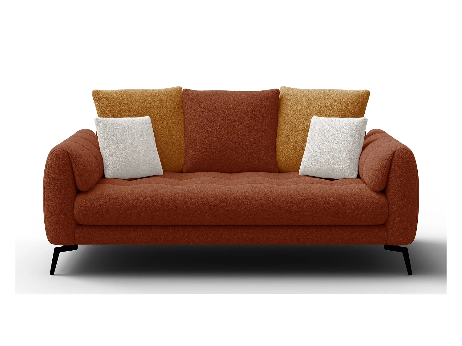 Canapé 2,5 places CALME, tissu orange foncé et écru