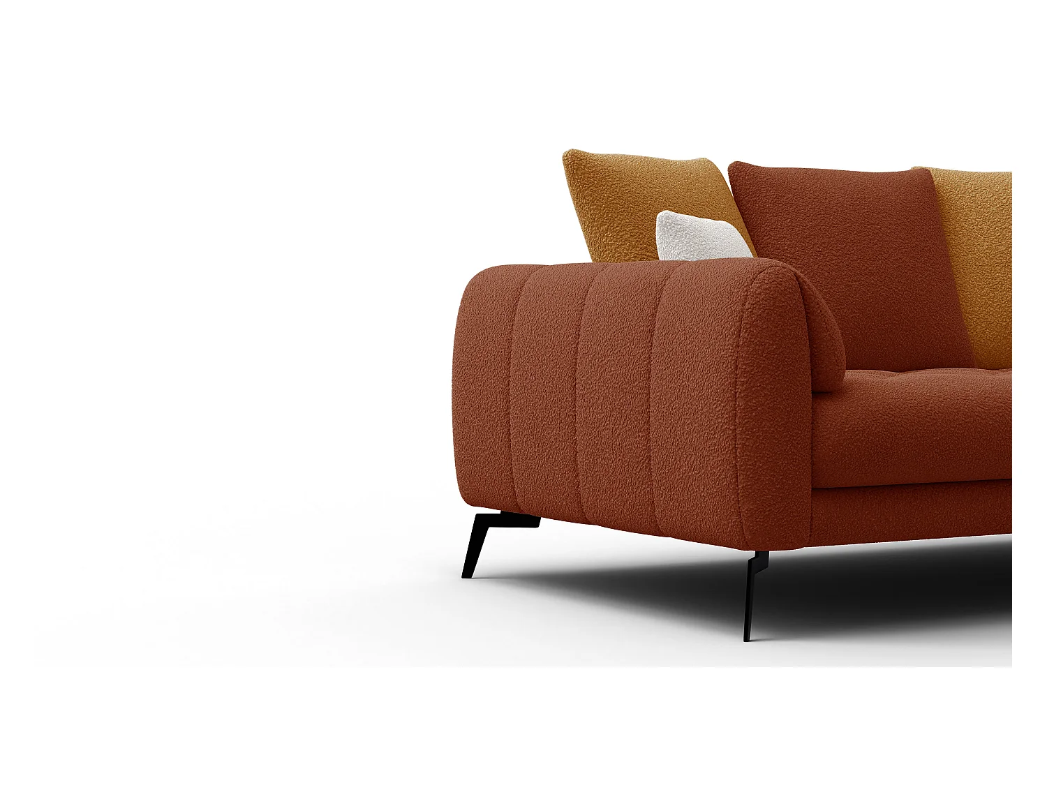 Canapé 2,5 places CALME, tissu orange foncé et écru