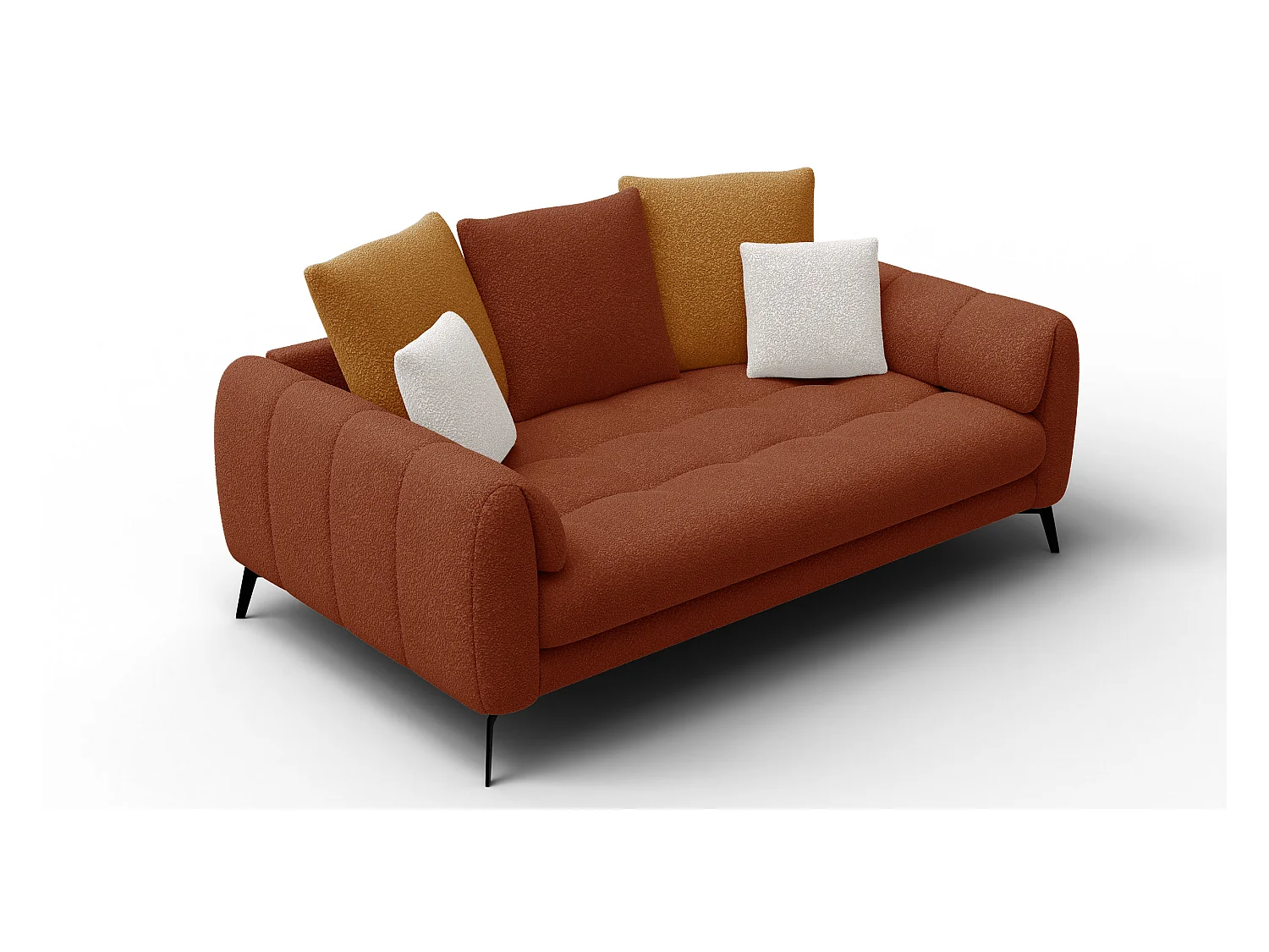 Canapé 2,5 places CALME, tissu orange foncé et écru