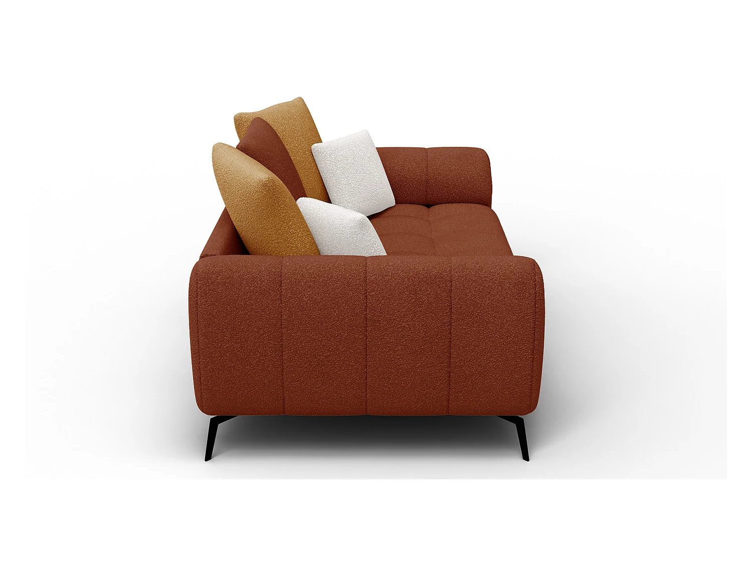 Canapé 2,5 places CALME, tissu orange foncé et écru