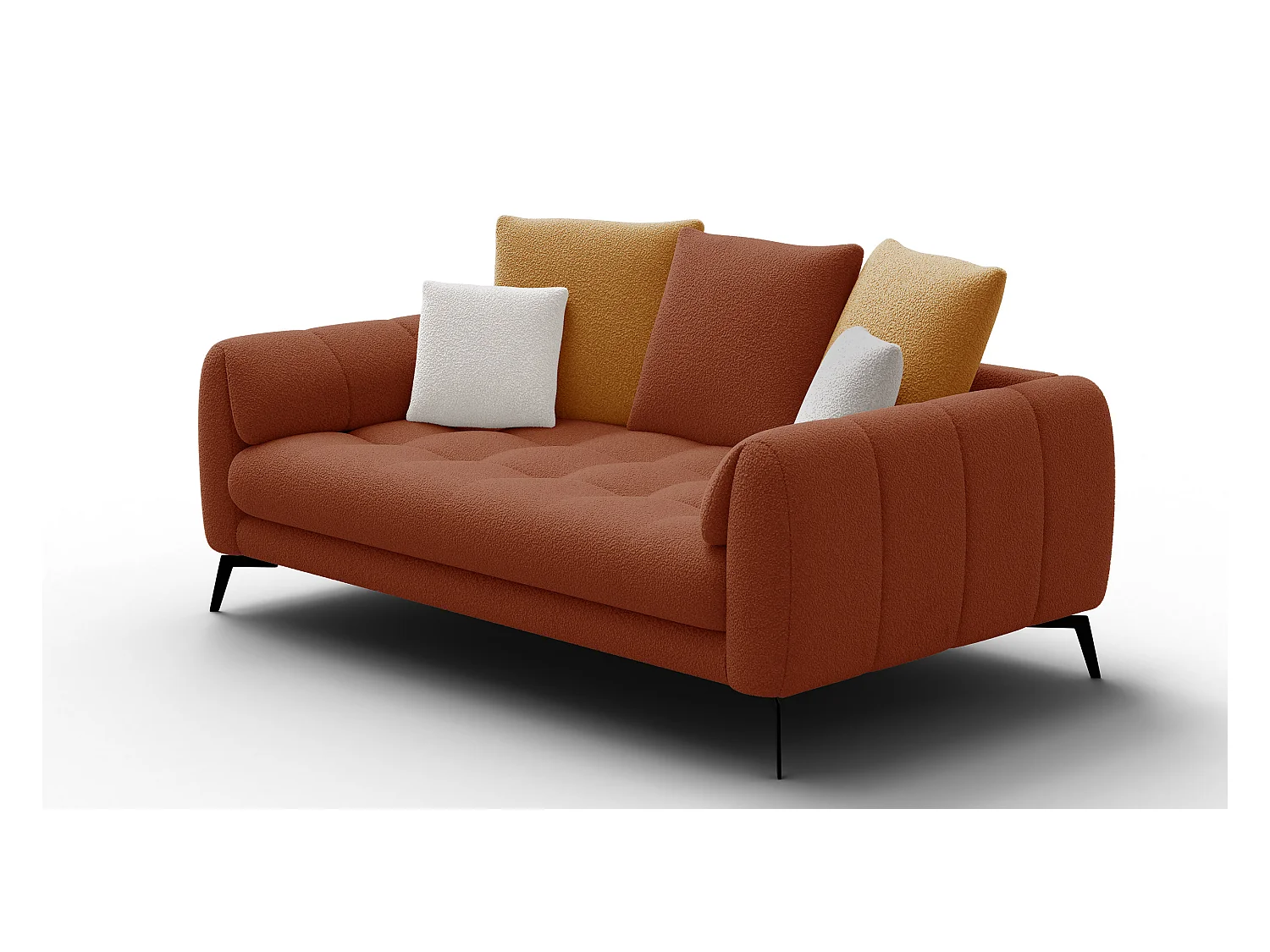 Canapé 2,5 places CALME, tissu orange foncé et écru