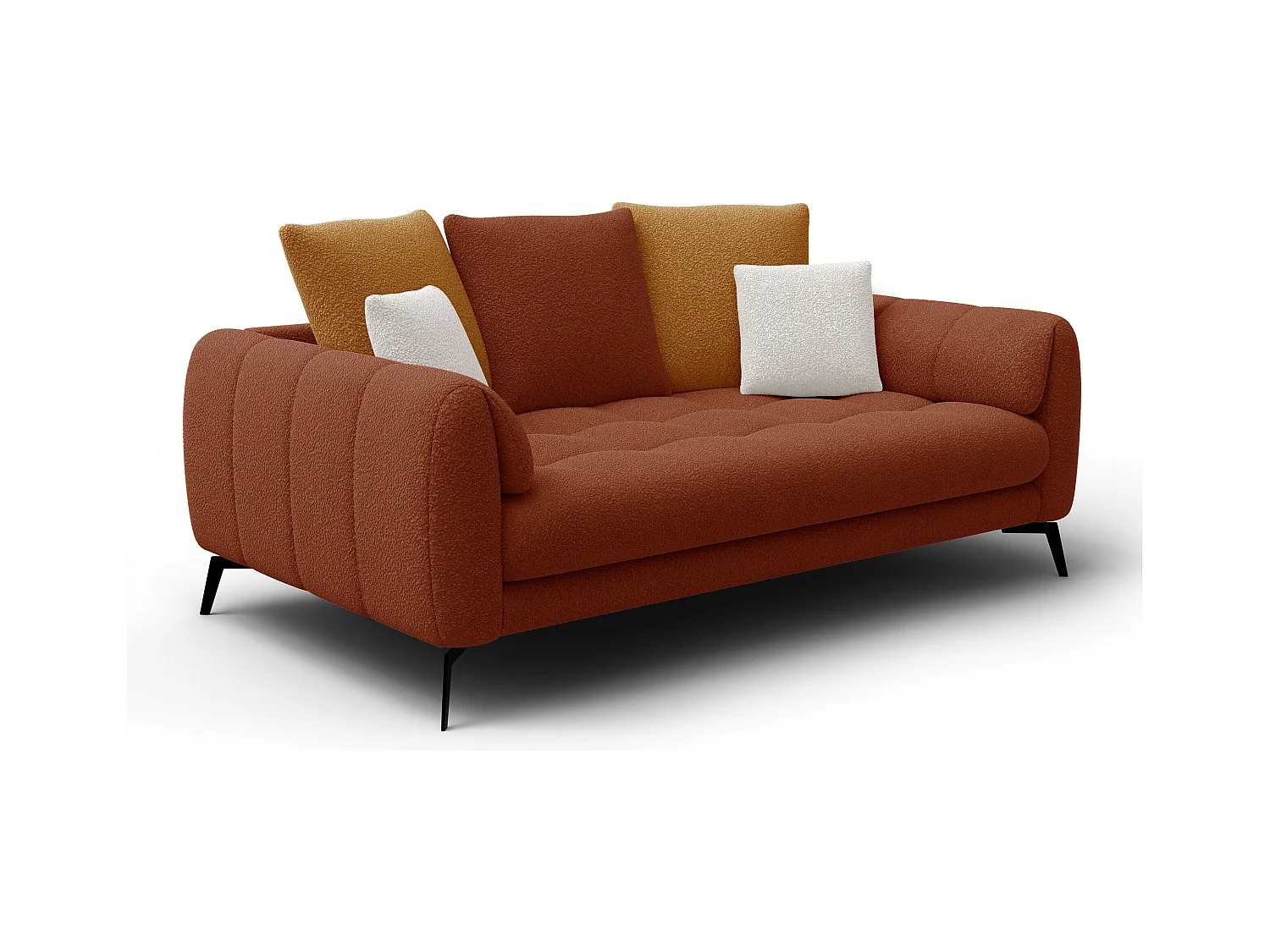 Canapé 2,5 places CALME, tissu orange foncé et écru