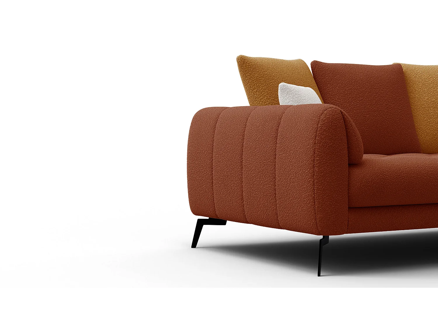 Canapé 2,5 places CALME, tissu orange foncé et écru