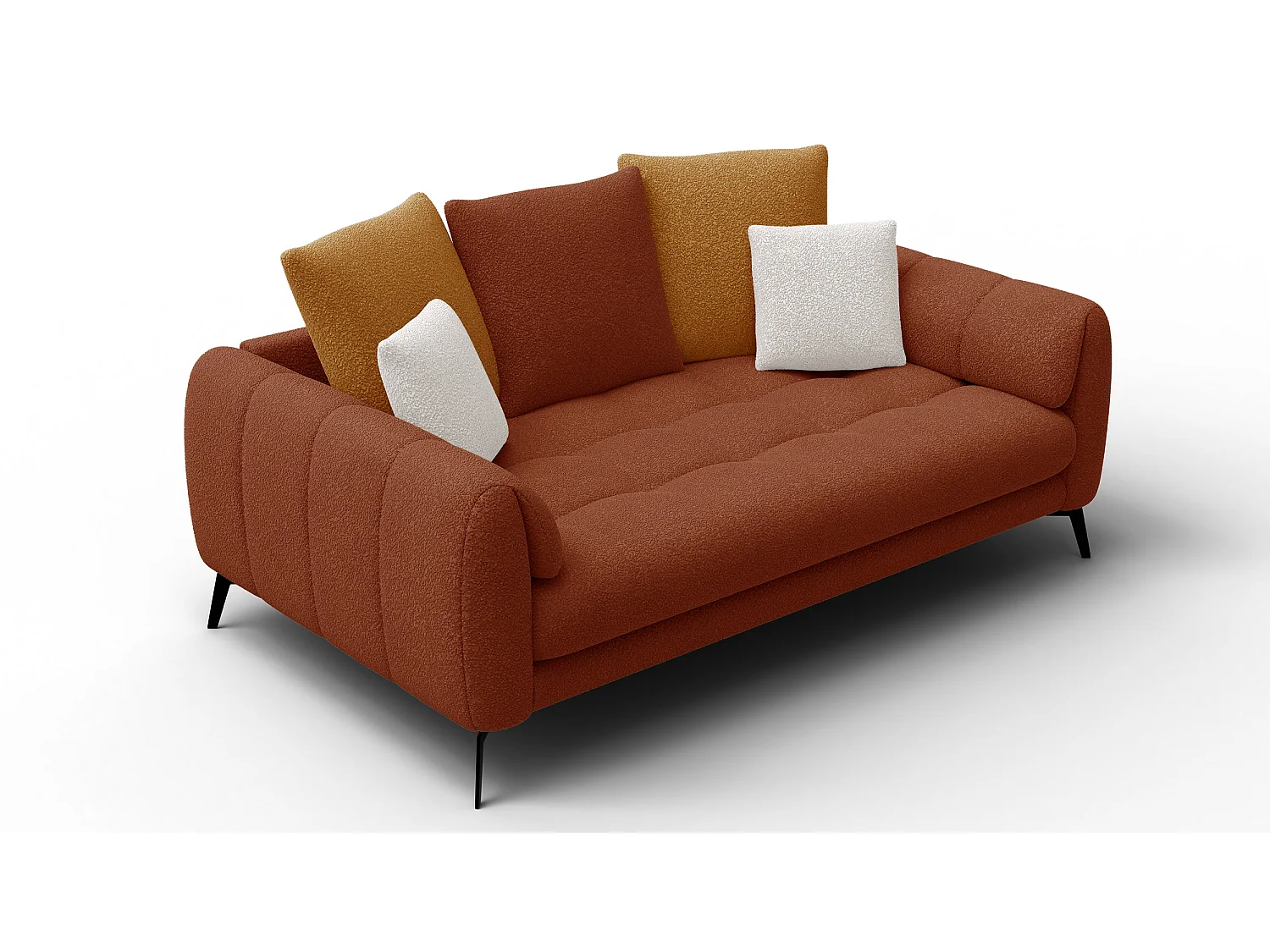 Canapé 2,5 places CALME, tissu orange foncé et écru