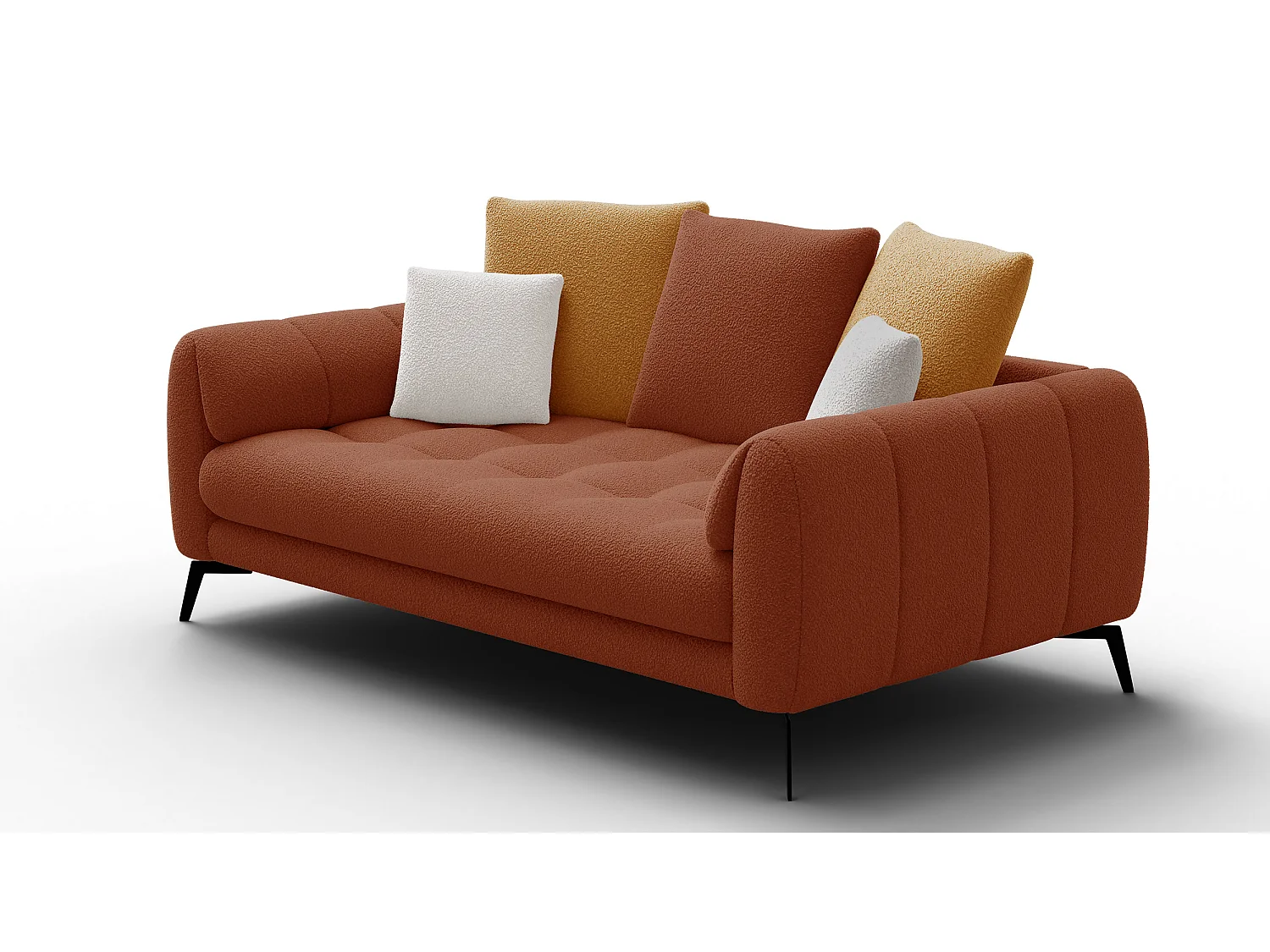 Canapé 2,5 places CALME, tissu orange foncé et écru