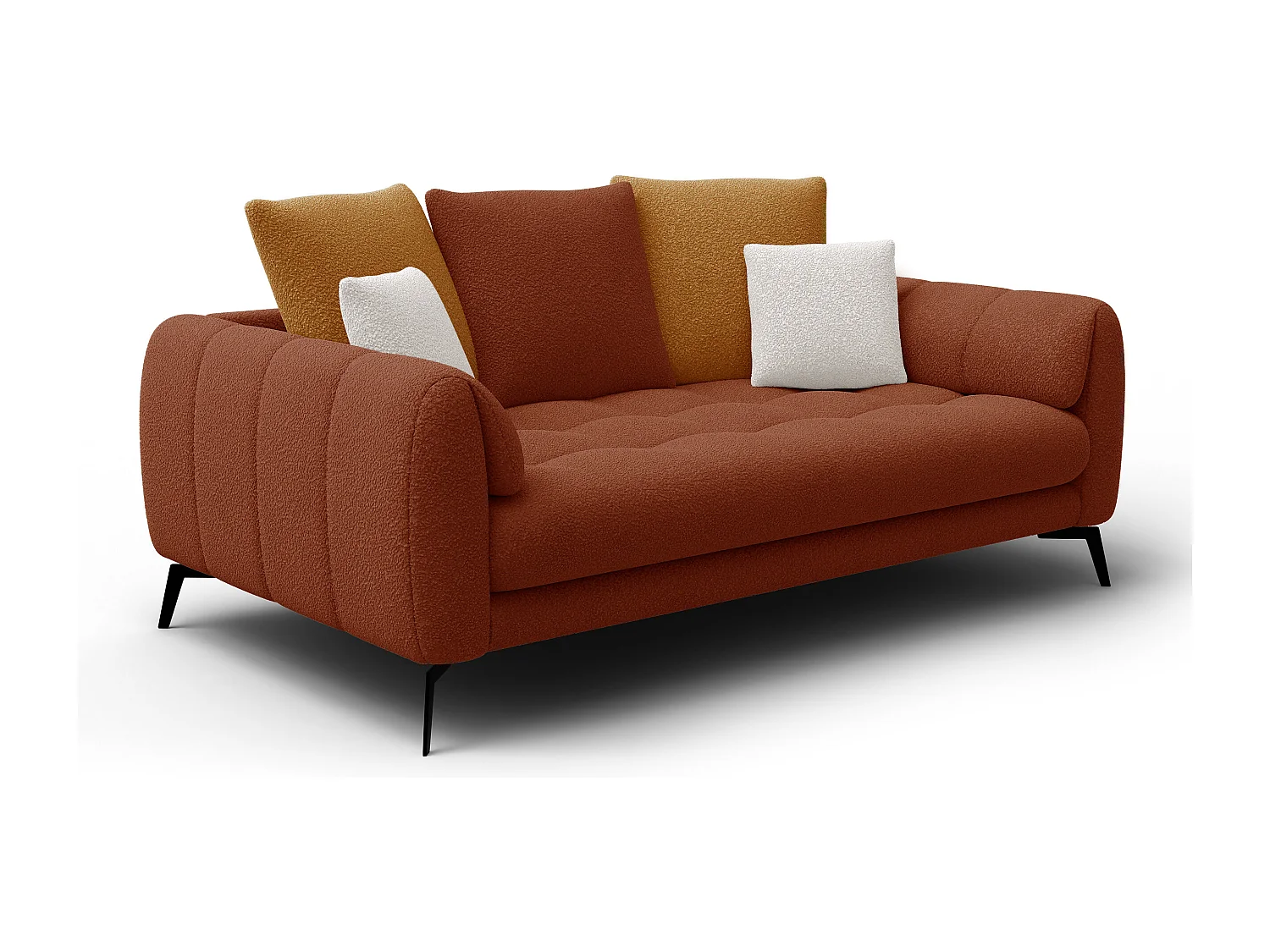 Canapé 2,5 places CALME, tissu orange foncé et écru