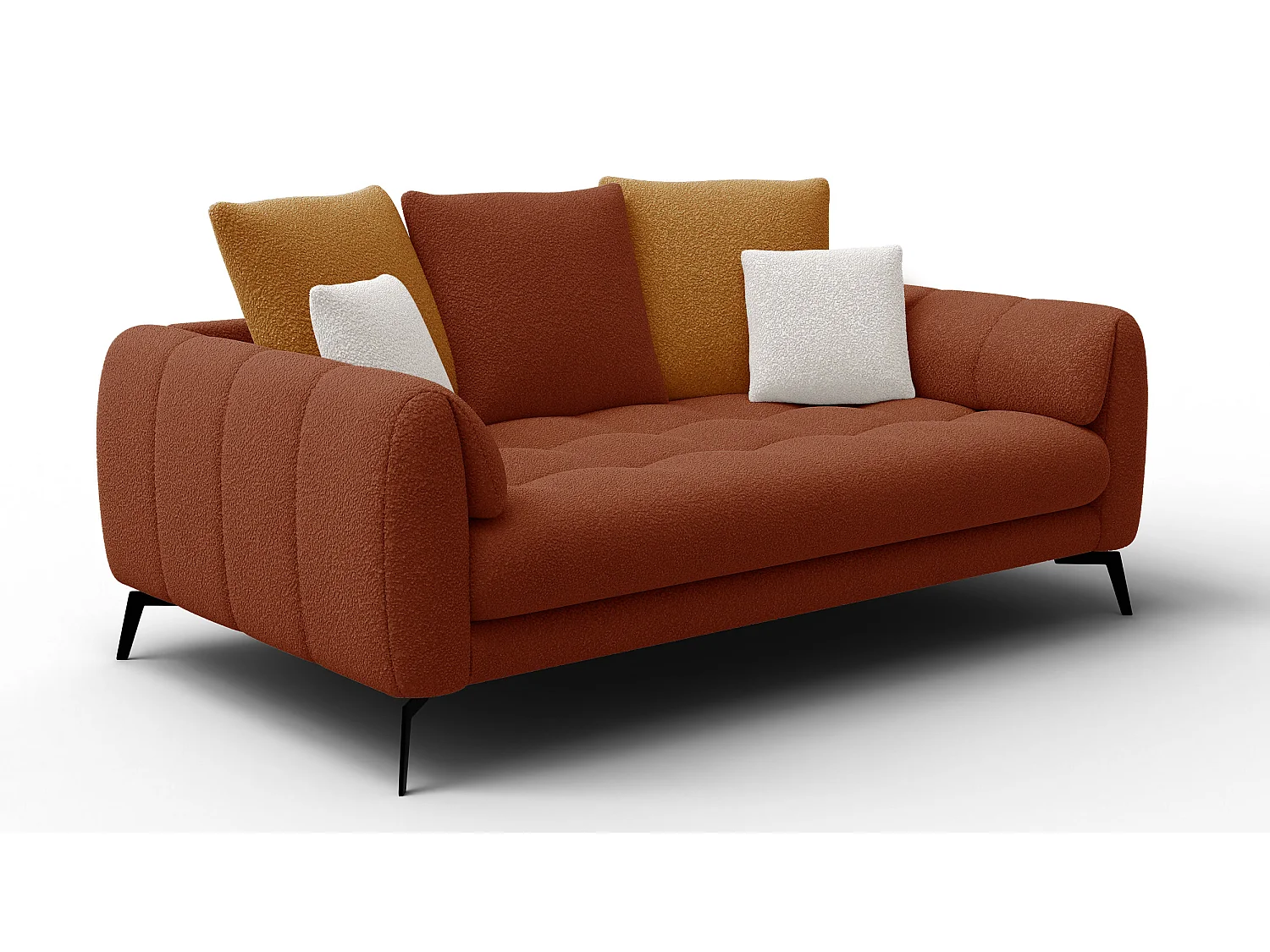 Canapé 2,5 places CALME, tissu orange foncé et écru