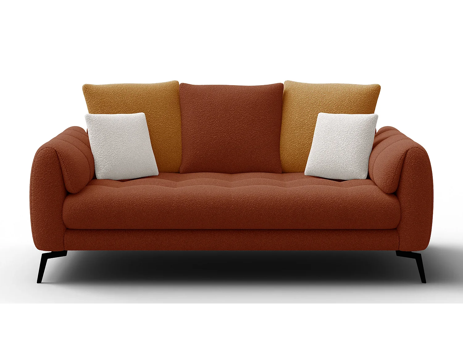 Canapé 2,5 places CALME, tissu orange foncé et écru