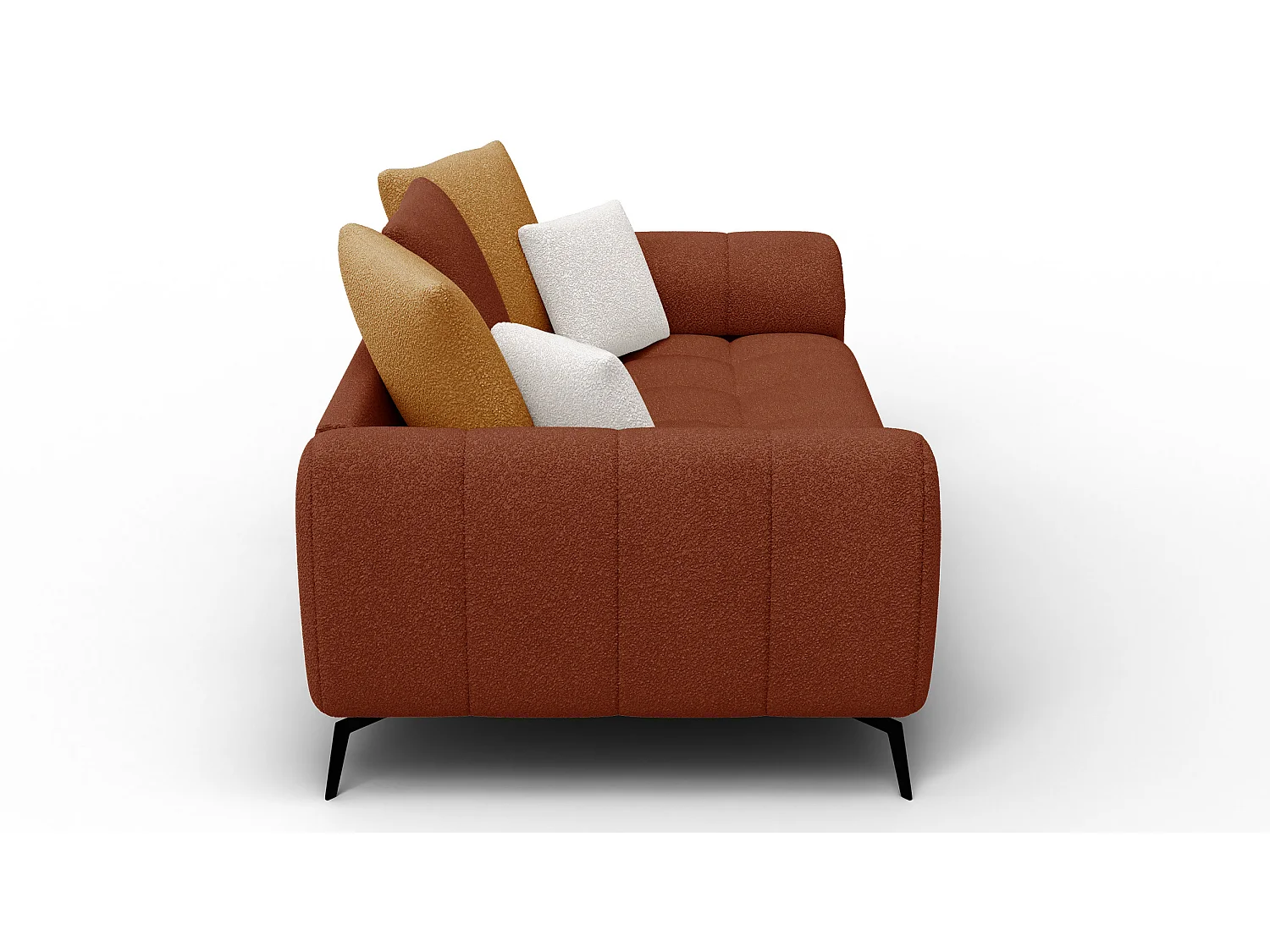 Canapé 2,5 places CALME, tissu orange foncé et écru