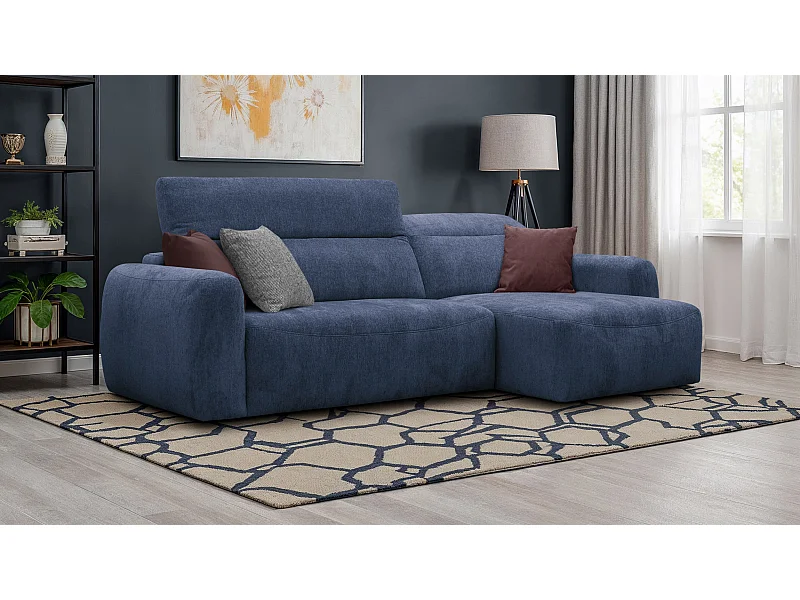 Canapé d'angle 4 places NERO, tissu bleu marine