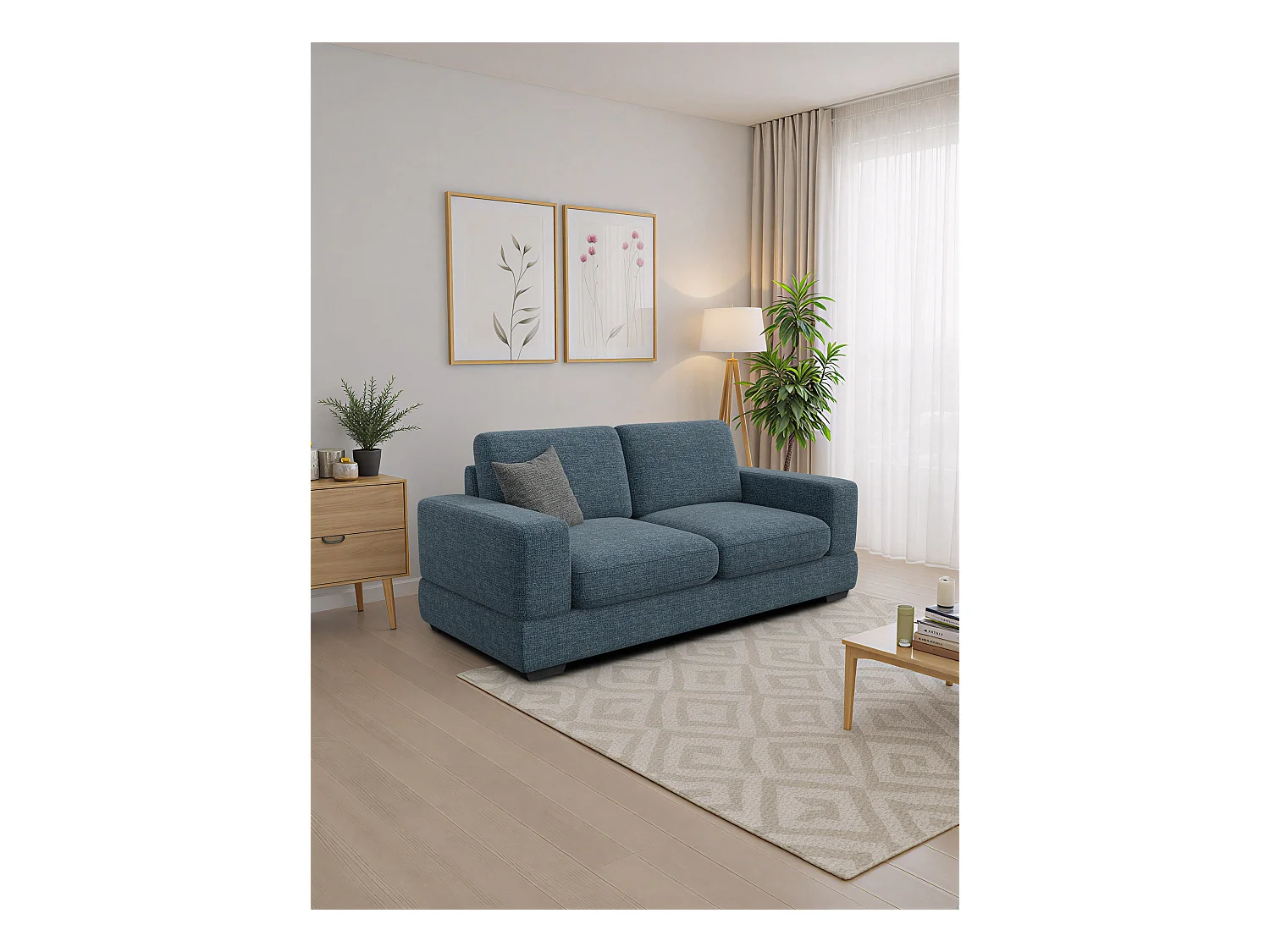 Canapé 3 places OTTO, tissu bleu marine