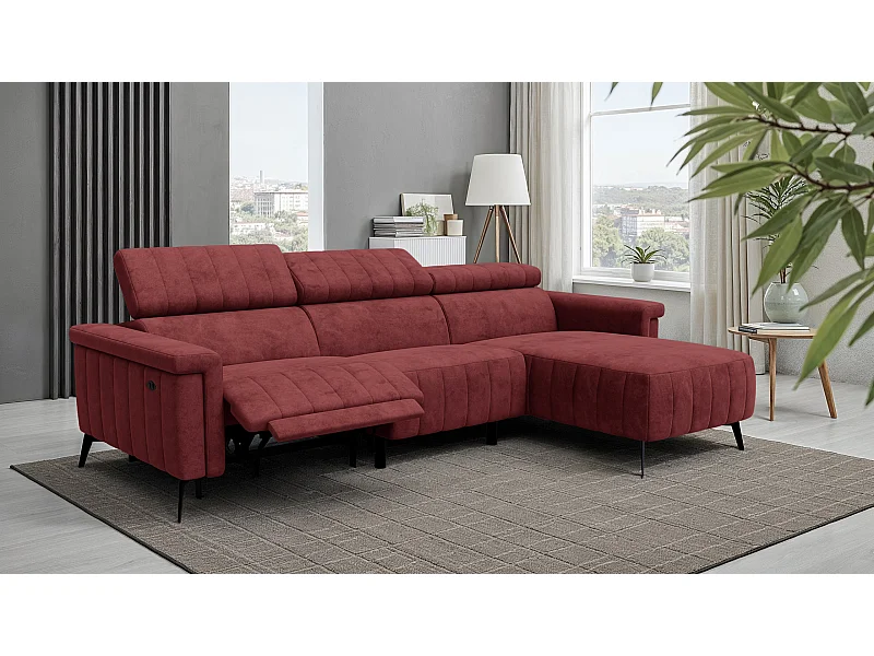 Canapé d'angle 4 places NORDEL, tissu bordeaux