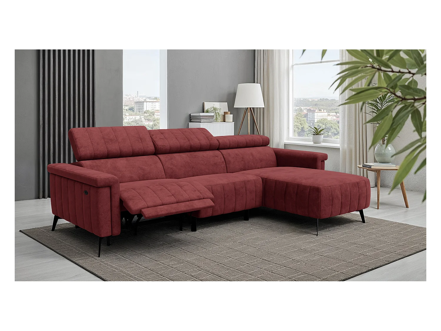 Canapé d'angle 4 places NORDEL, tissu bordeaux