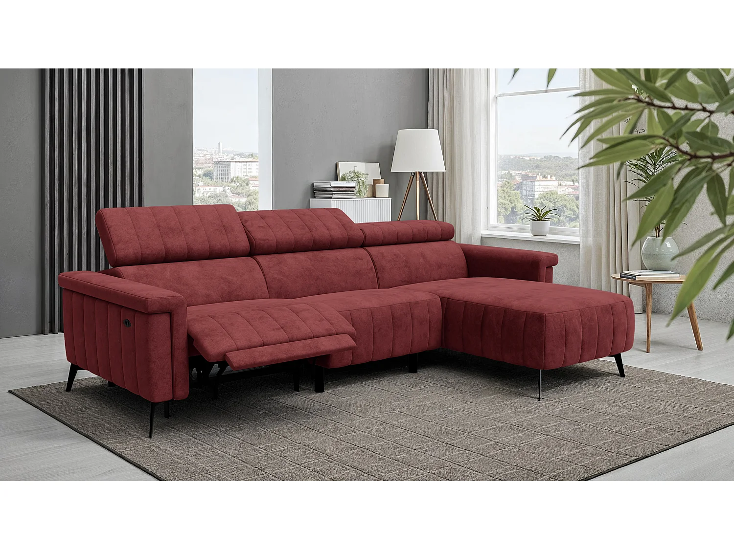 Canapé d'angle 4 places NORDEL, tissu bordeaux
