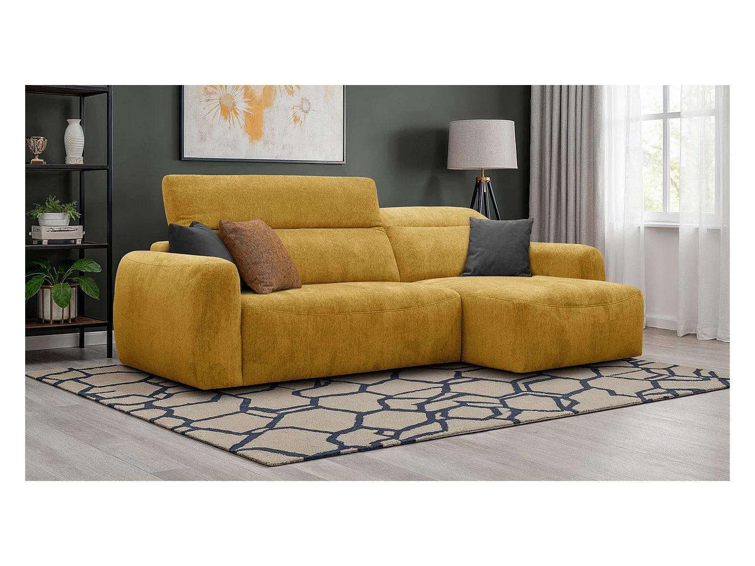 Canapé d'angle 4 places NERO, tissu jaune