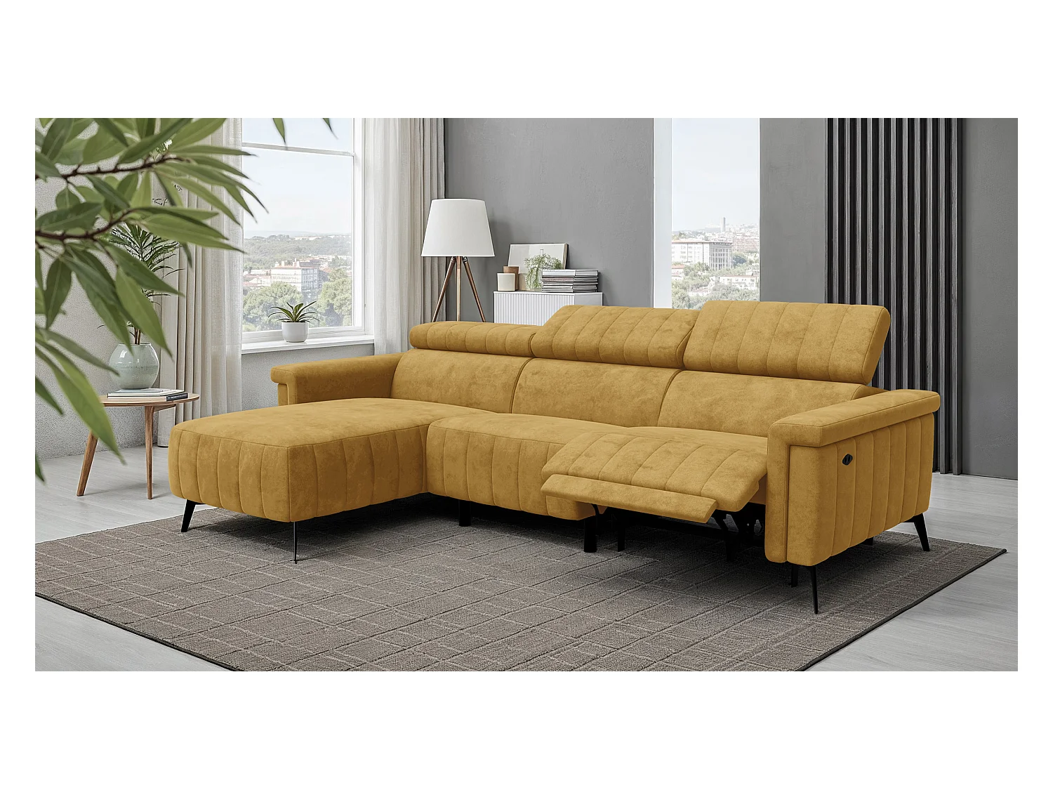 Canapé d'angle 4 places NORDEL, tissu moutarde