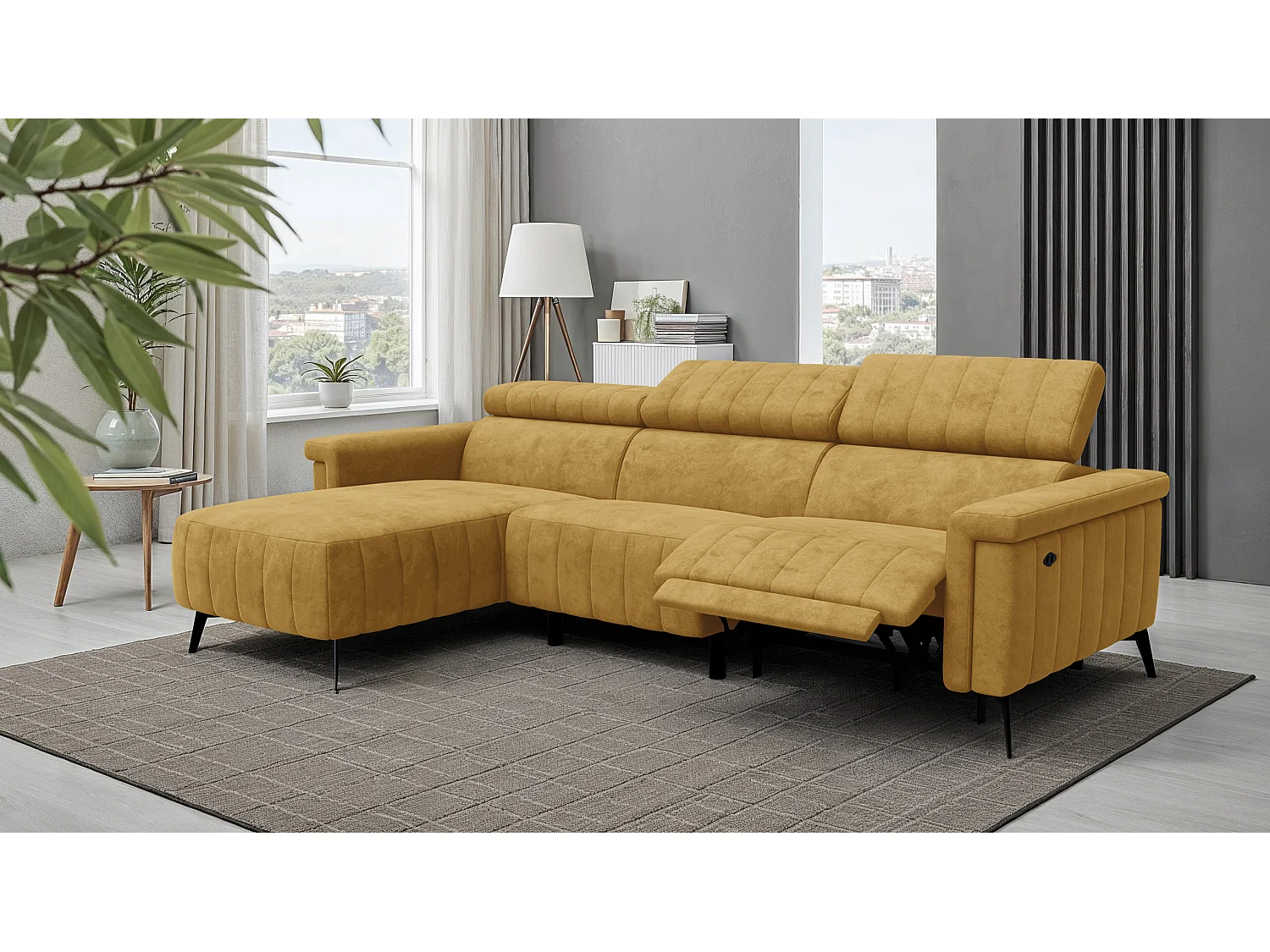 Canapé d'angle 4 places NORDEL, tissu moutarde