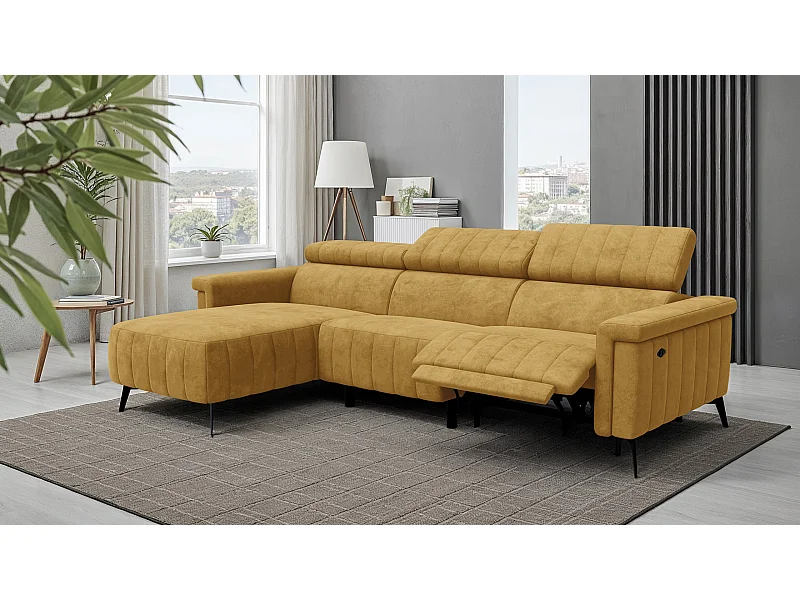 Canapé d'angle 4 places NORDEL, tissu moutarde