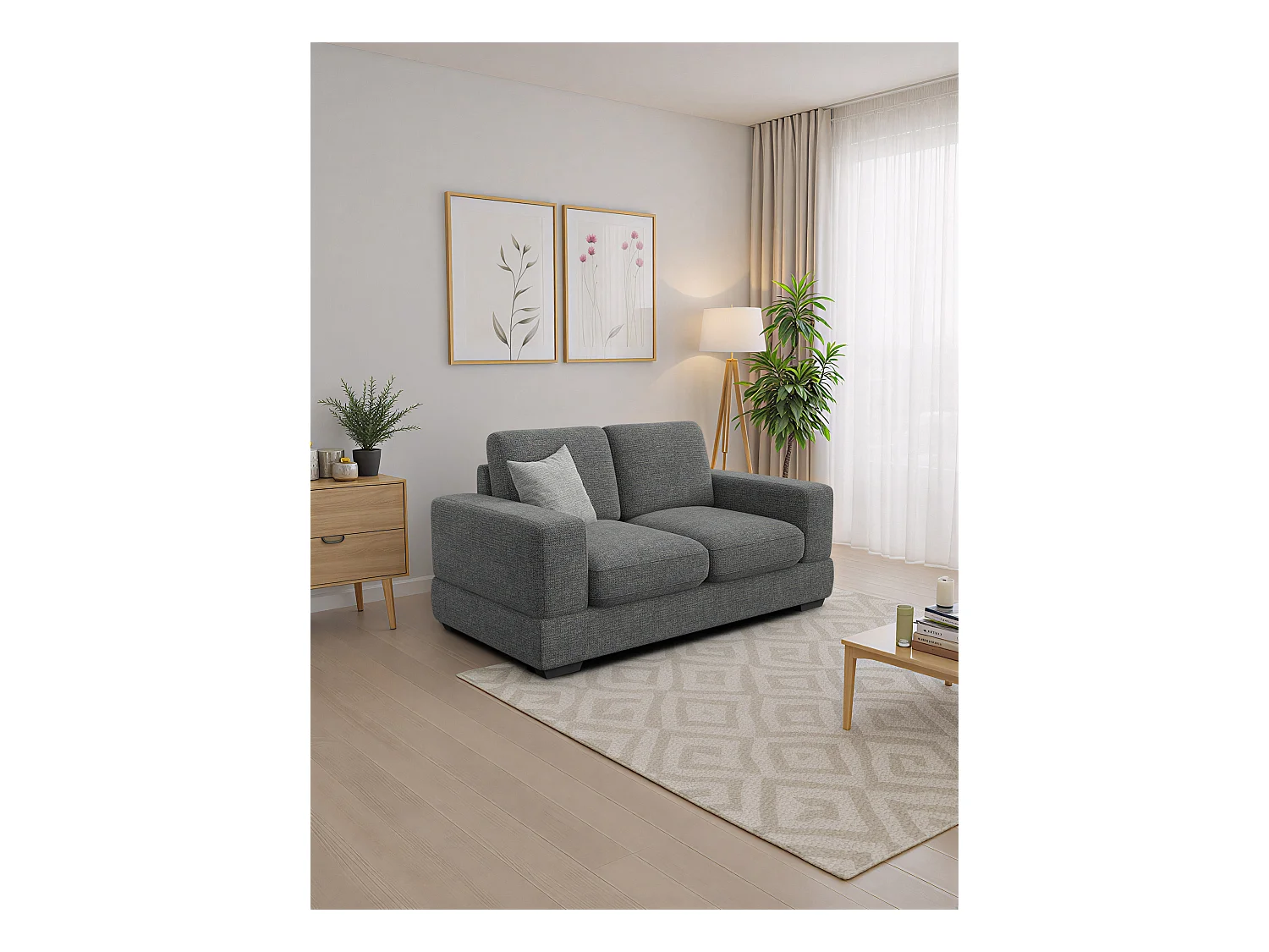 Canapé 2 places OTTO, tissu anthracite