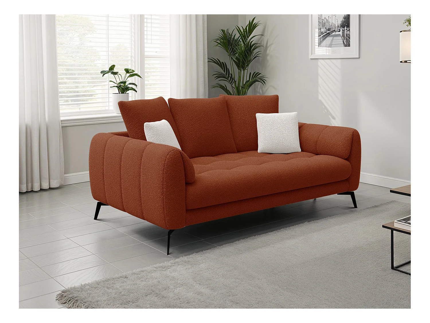 Canapé 2,5 places CALME, tissu orange foncé