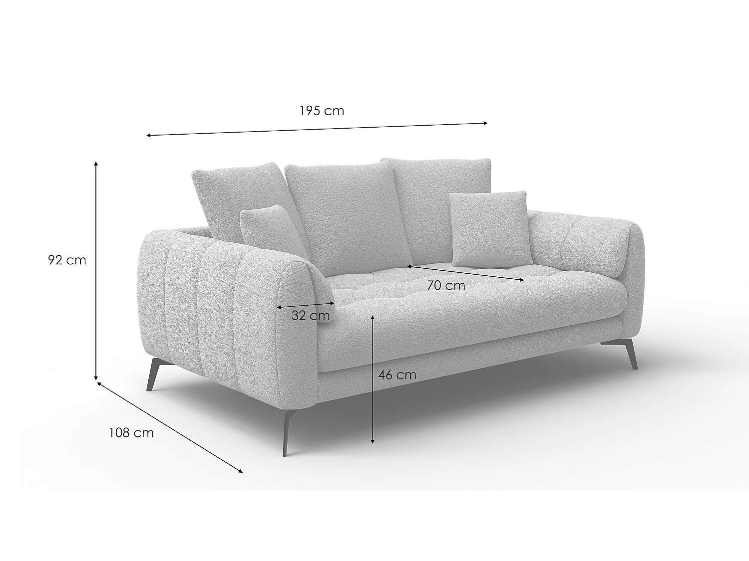 Canapé 2,5 places CALME, tissu orange foncé