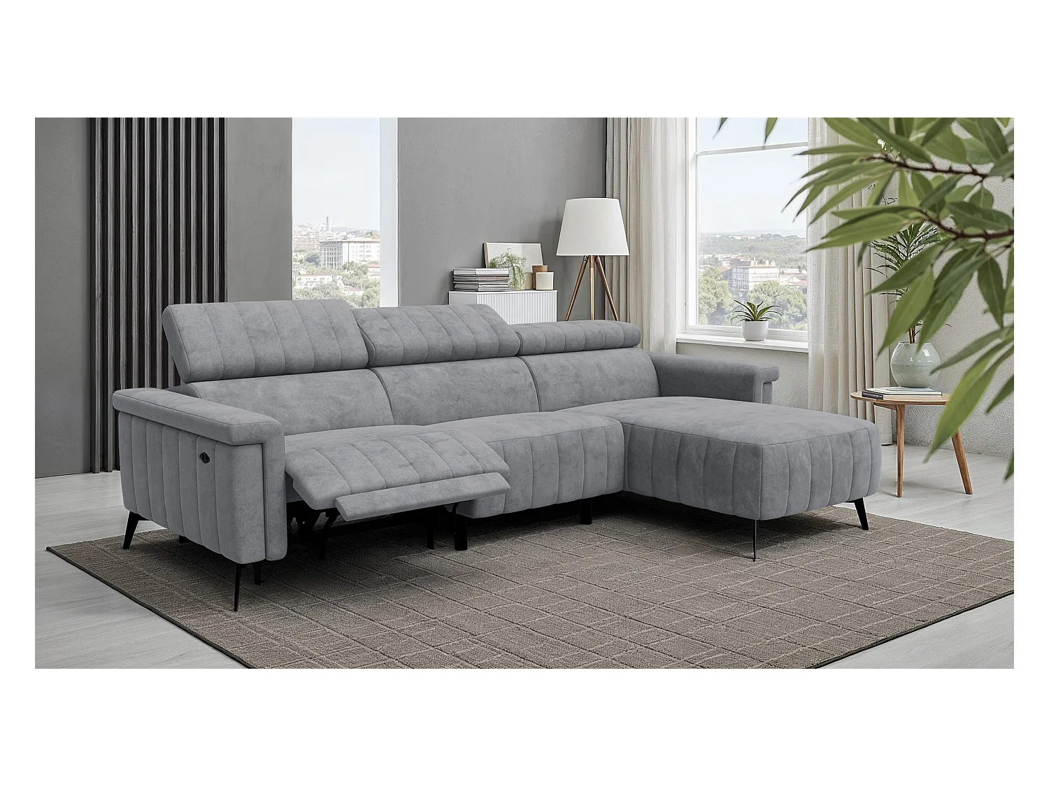 Canapé d'angle 4 places NORDEL, tissu gris