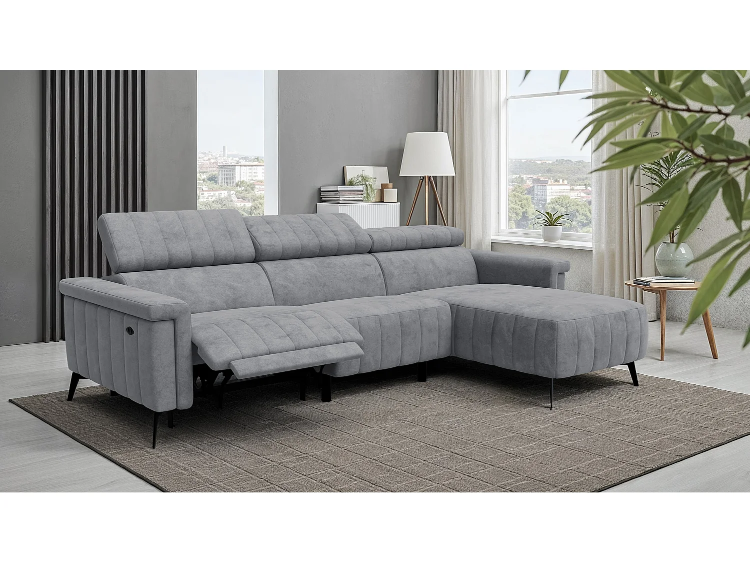 Canapé d'angle 4 places NORDEL, tissu gris