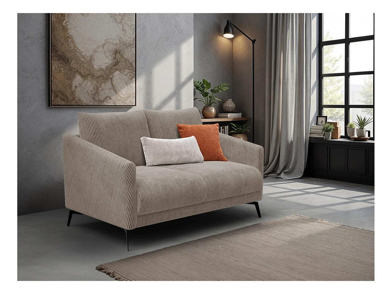 Canapé 2 places VILT, tissu taupe