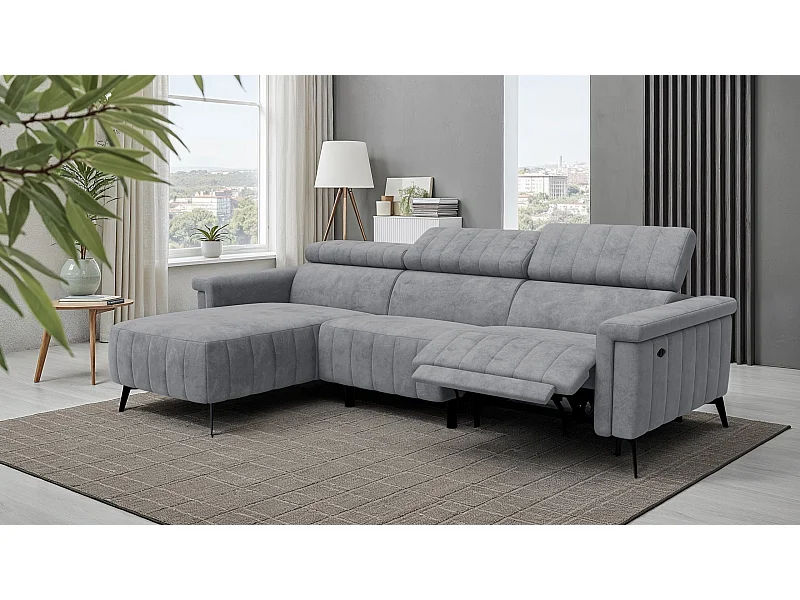 Canapé d'angle 4 places NORDEL, tissu gris