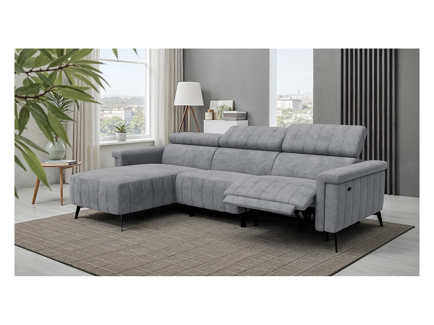 Canapé d'angle 4 places NORDEL, tissu gris