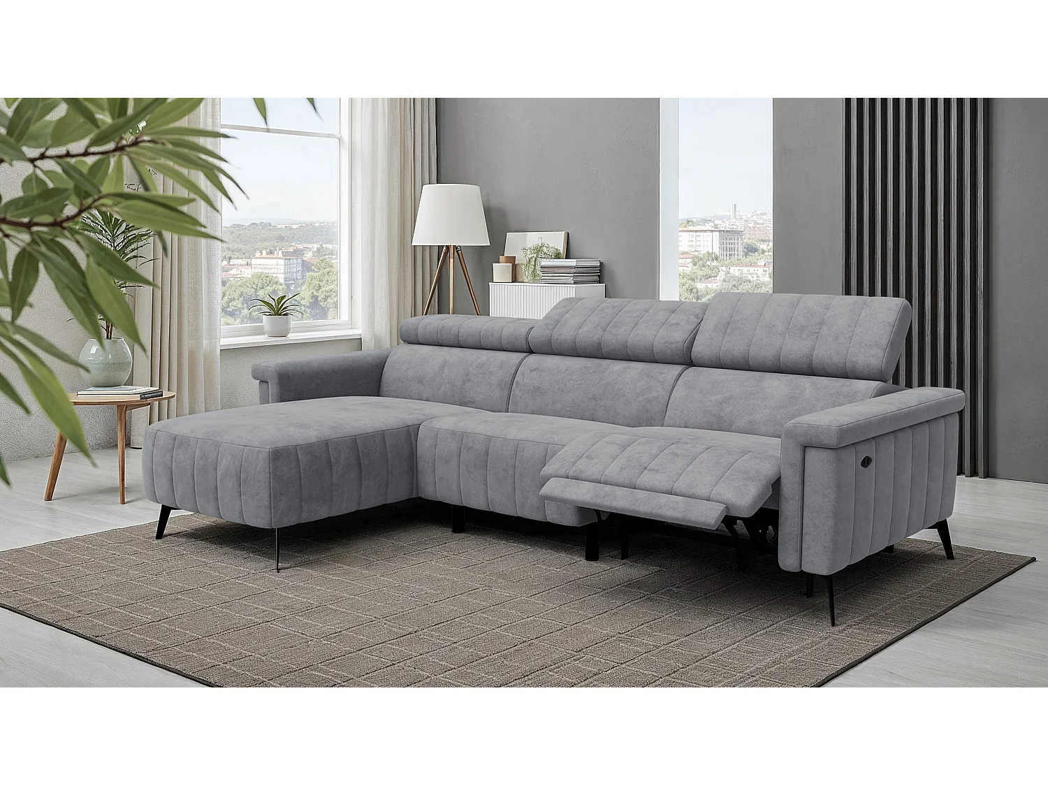 Canapé d'angle 4 places NORDEL, tissu gris